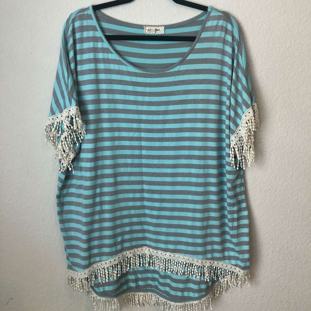 ANTHRO Teal and Gray Striped Top